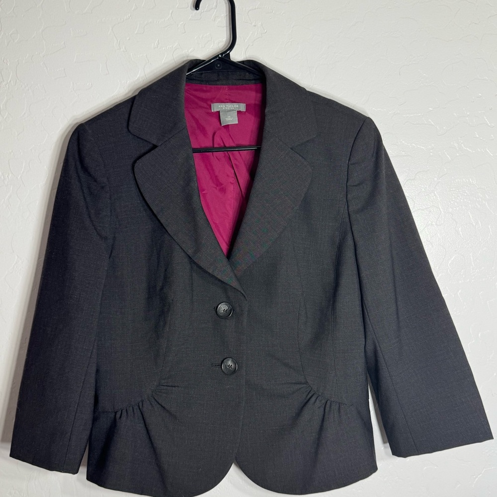 Ann Taylor Wool Blend Stretch Blazer‎ Gray Lined Ruched Size 10